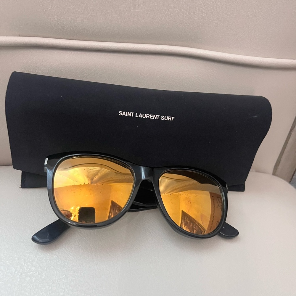 Authentic Saint Laurent Surf Sunglasses with Black Frame and Gold Lenses